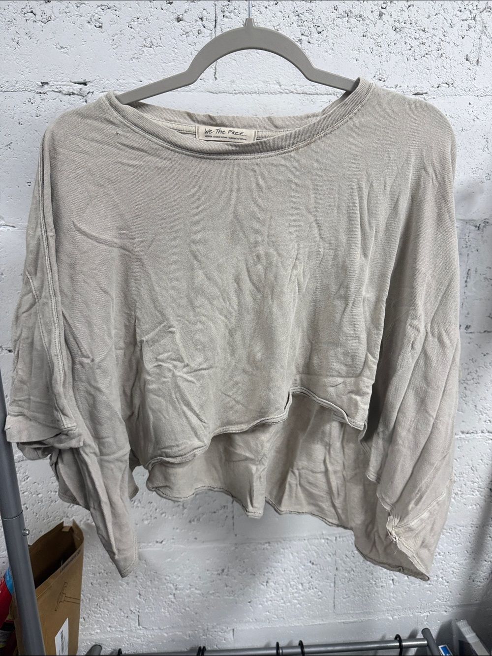 Free People Washed Light Taupe Cropped Sweatshirt Size Medium